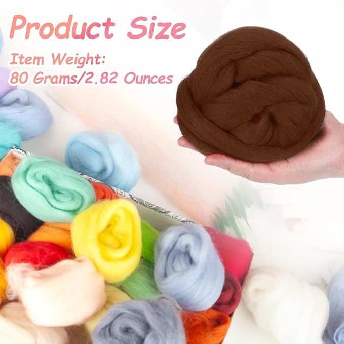 PATIKIL Wool Roving Yarn, 80G/2.82OZ Soft Felting Wool Pure Chunky Roving Yarn - Image 2