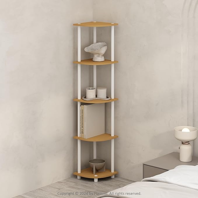 Furinno Turn-N-Tube Storage Shelves, 5-Tier Book Shelf, Corner Shelf, Toolless by Furinno-FitsYourSpaceFitsYourBudget