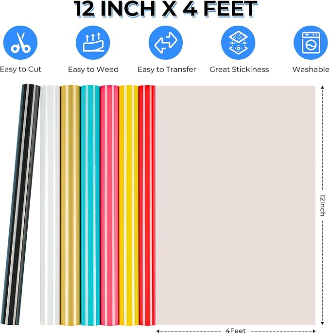 HTVRONT Heat Transfer Vinyl Roll -12" x 4FT Yellow HTV Vinyl - Image 6