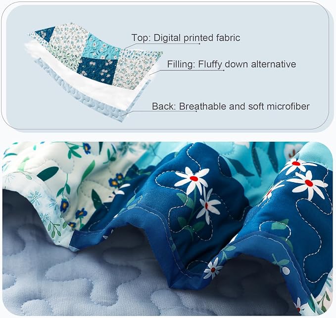 Whale Flotilla Patchwork Quilt King Size, Extra Soft Boho Floral Bedspreads - Image 3