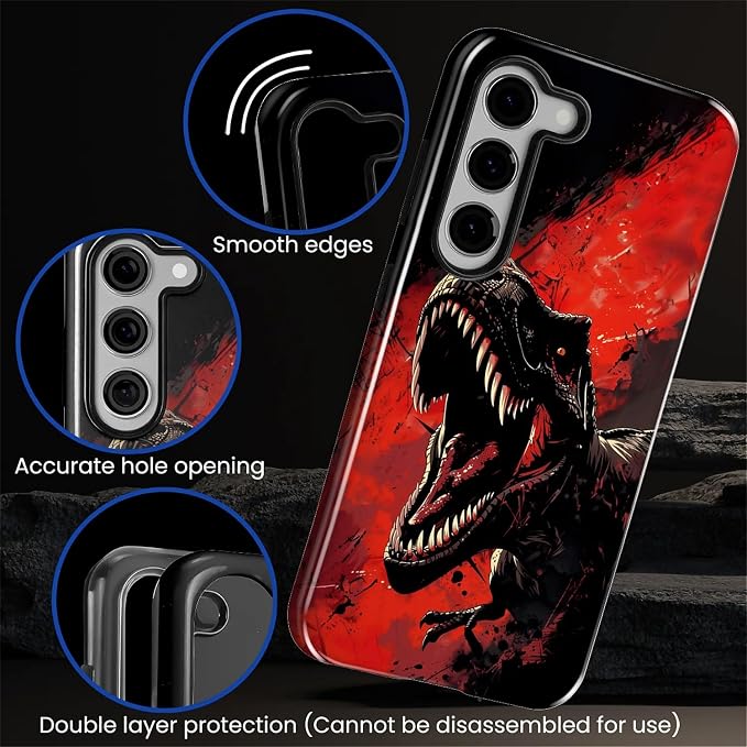 for Samsung Galaxy S23 Plus Case, Cool Dinosaur Red Black Pattern Glossy 2 in 1 - Image 5