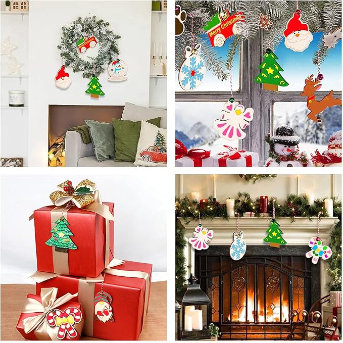 GUDELAK 60PCS DIY Wooden Christmas Ornaments, 12 Styles Christmas Crafts - Image 7