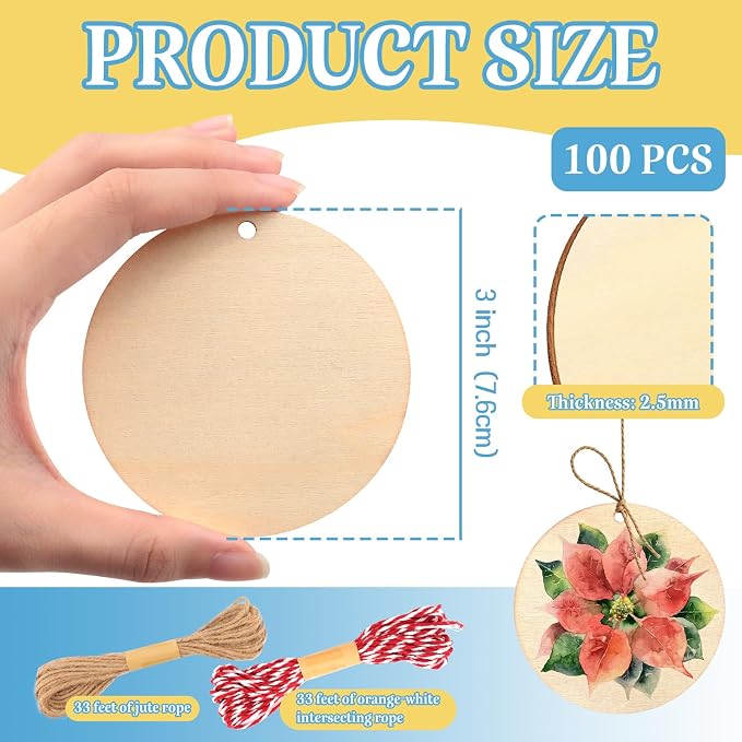 FSWCCK 100 PCS 3 Inch Wood Circles - Image 2