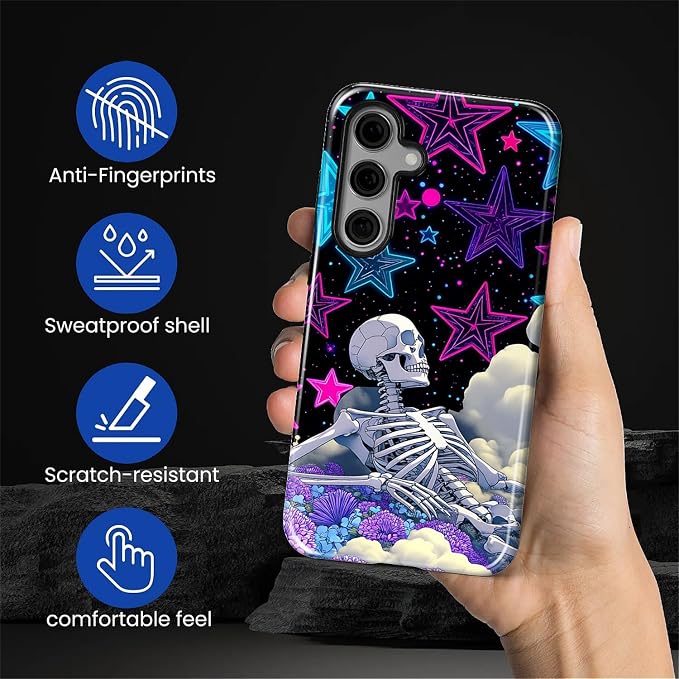 for Samsung Galaxy S25 FE Case, Skull Star Collage Pattern Glossy 2 in 1 - Image 5