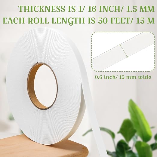Tatuo 2 Rolls Double Sided Foam Tape 0.6 Inch by 50 Feet White PE Foam Tape - Image 3