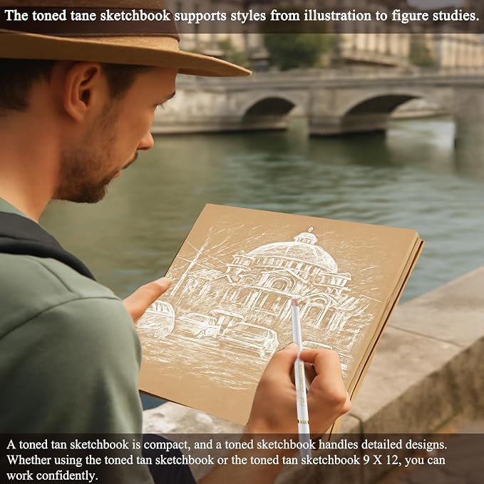 Fuxi Toned Tan Sketchbook 9x12-60 Sheet Acid Free Toned Paper, Professional - Image 7