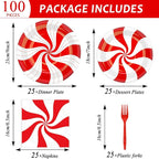 100Pcs Christmas Peppermint Paper Plates and Napkins Party Supplies Candy Cane - Image 2