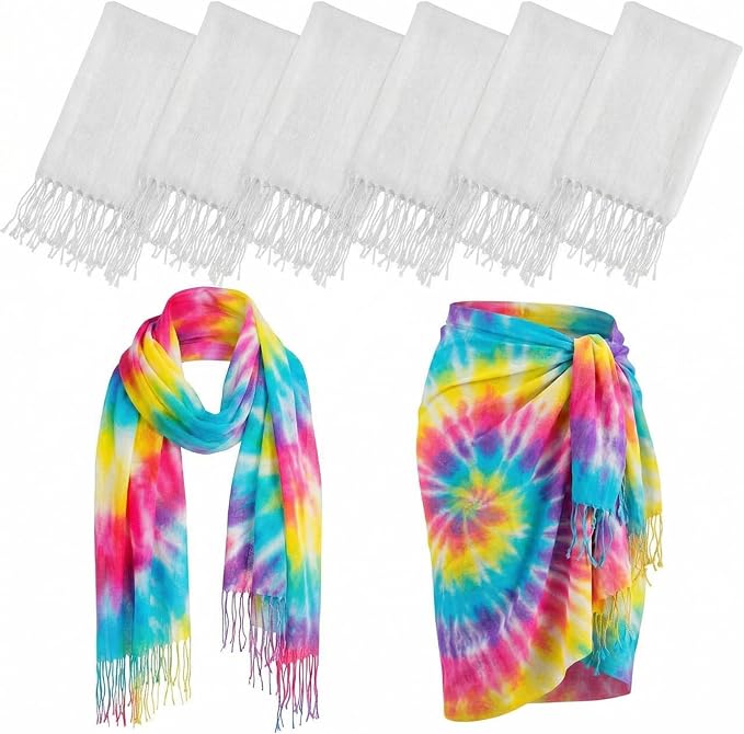 Suhine 6 Pcs Blank White Cotton Scarf to Tie Dye, Full Cotton Scarf Bikini by Suhine