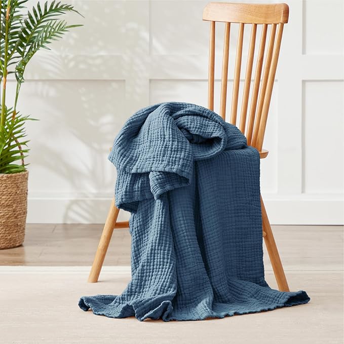 100% Cotton Light Blue Throw Blanket 50" x 70", 6 Layers Large Breathable and - Image 3