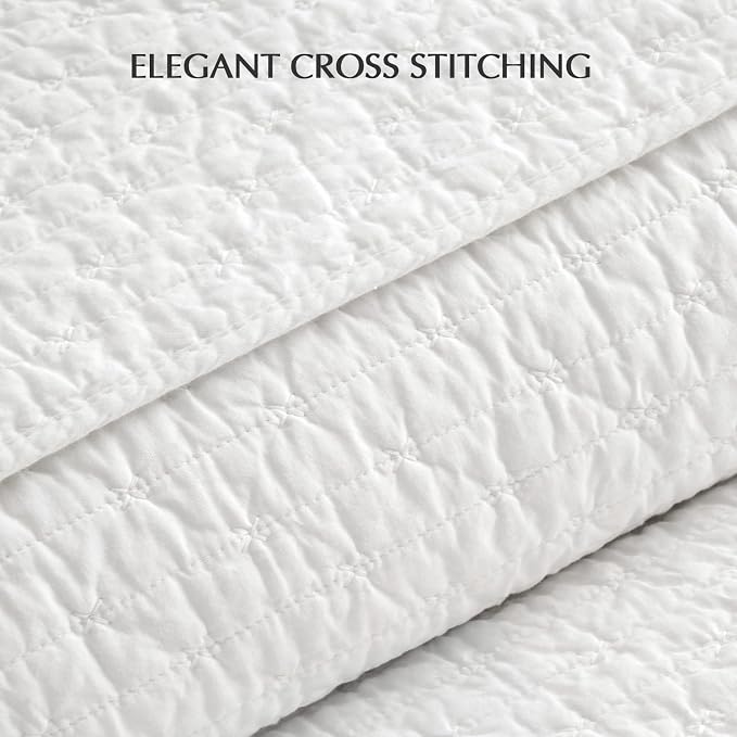 EVERGRACEHOME Cross Stitch Pre-Washed Cotton Quilt Bedding Set Queen Size - Image 3