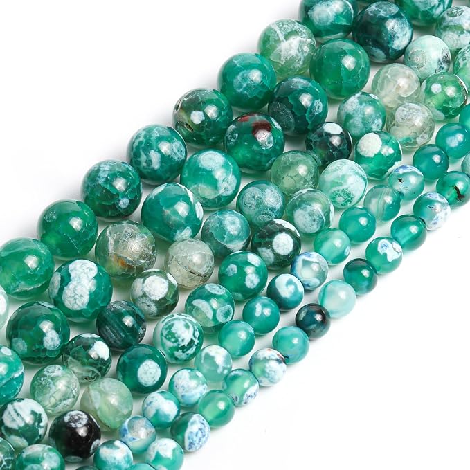 45pcs Round Loose Deep Green Fire Agate Beads - Image 3