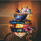 Floral Coffee Cup and Books Acrylic Suncatcher Stained Glass Effect Window Car - Image 7