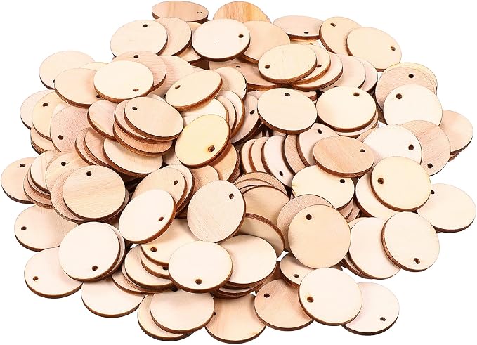 200 Pieces Unfinished Blank Wood Circle Pendants Round Disc Circle Wood Pieces by Jetec