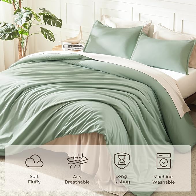 Litanika Oversized King Comforter Set 120x98, 3 Pieces Sage Green Lightweight - Image 3