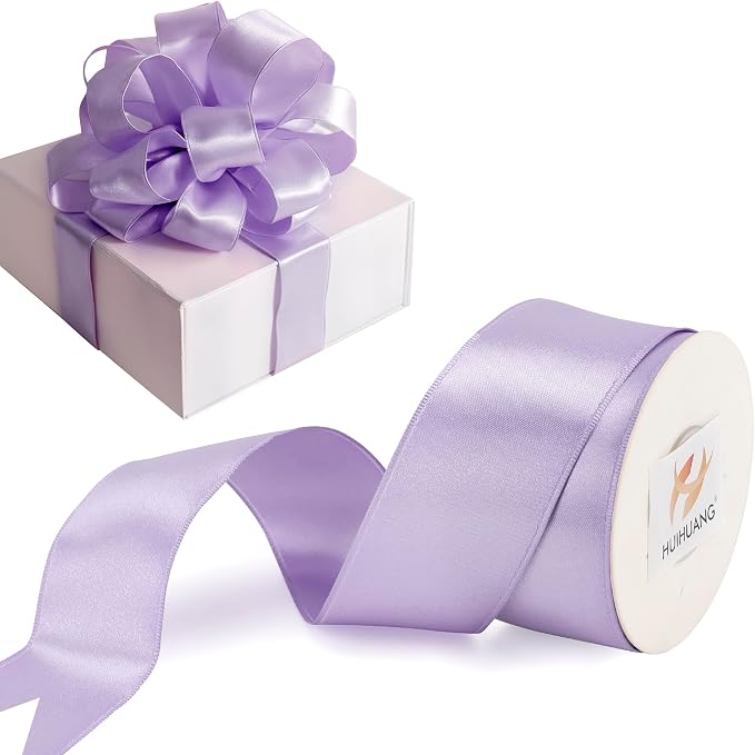 HUIHUANG Lavender Satin Wired Ribbon 1-1/2 inch Lavender Purple Wire Edge Ribbon by HUIHUANG