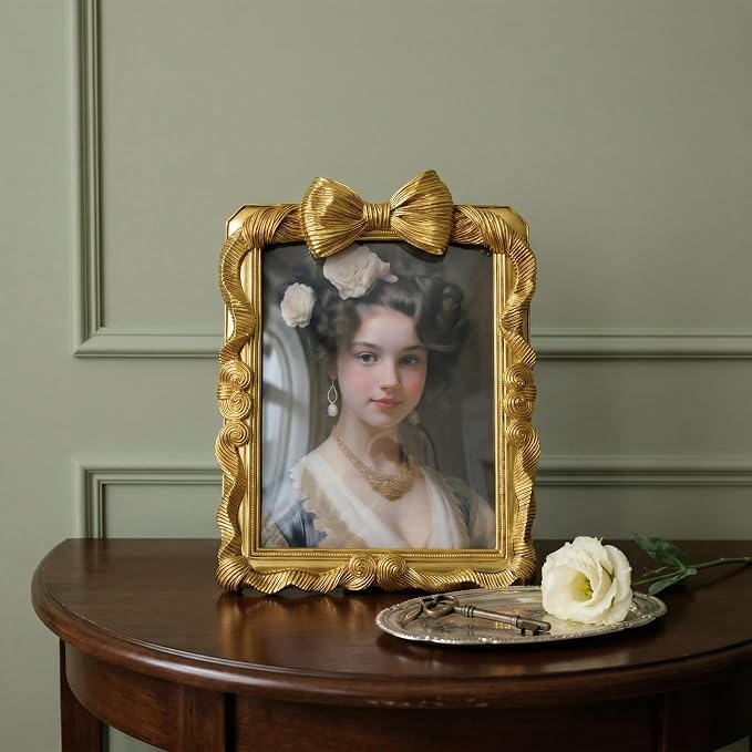 Cuspin 8x10 Gold Picture Frame, Vintage Bow Photo Frame, Resin Ornate Decor | - Image 3