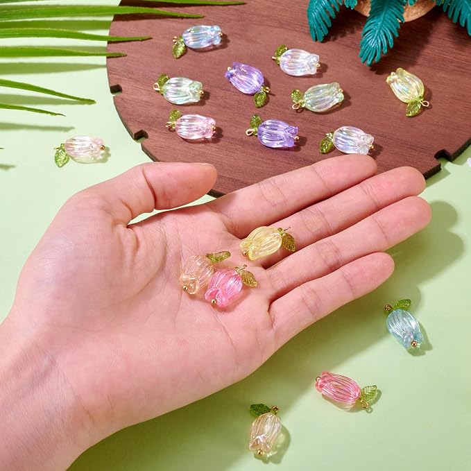 FASHEWELRY 16Pcs Glass Tulip Flower Charms Colorful Tulip - Image 5