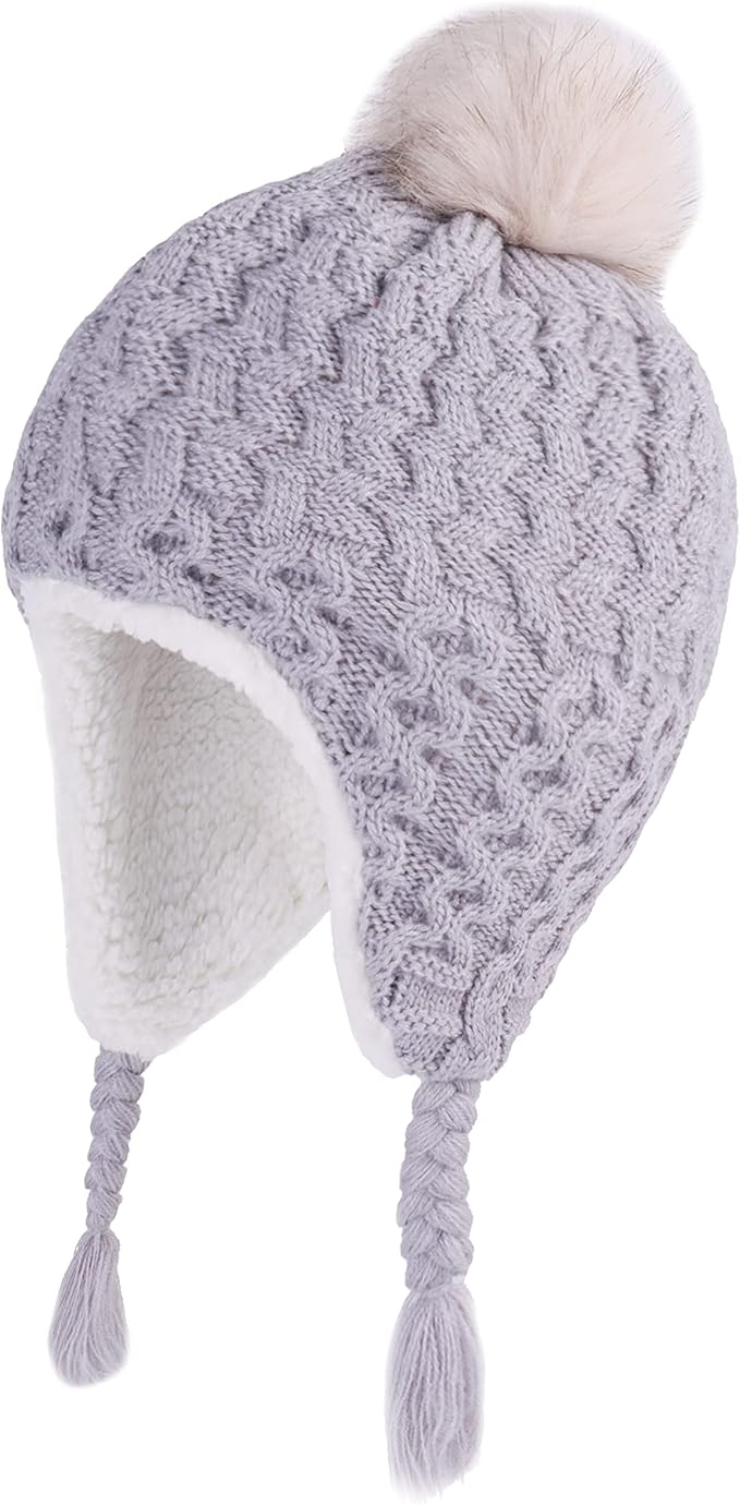 LANGZHEN Toddler Kids Infant Winter Hat,Earflap Knit Warm Cap Fleece Lined Beanie for Baby Boys Girls