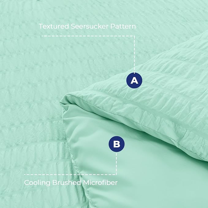 HYMOKEGE Mint Green Twin XL Comforter Set Seersucker 5 Pieces, All Season - Image 4