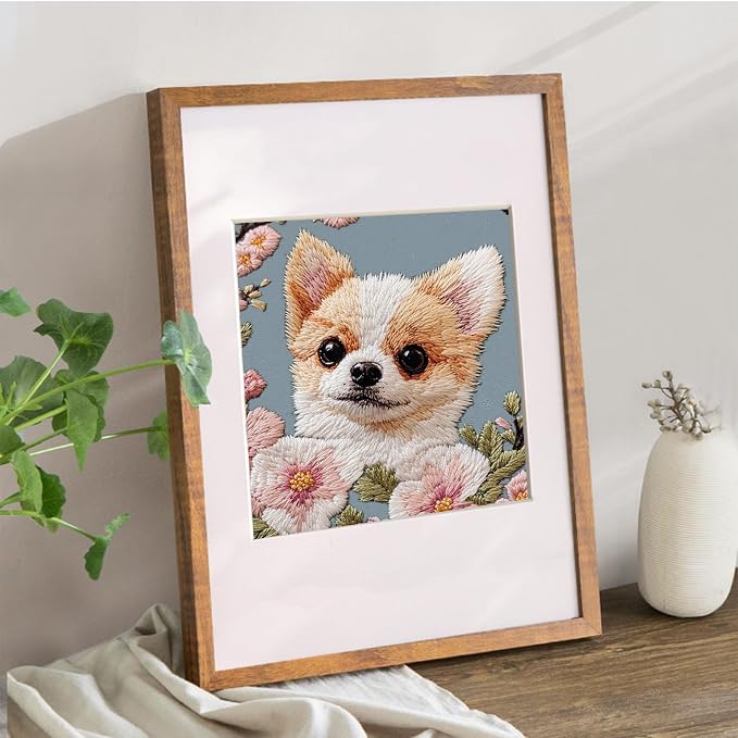 FONNUY Chihuahua Dog Floral Embroidery Kit, Cross Stitch Kits - Image 6
