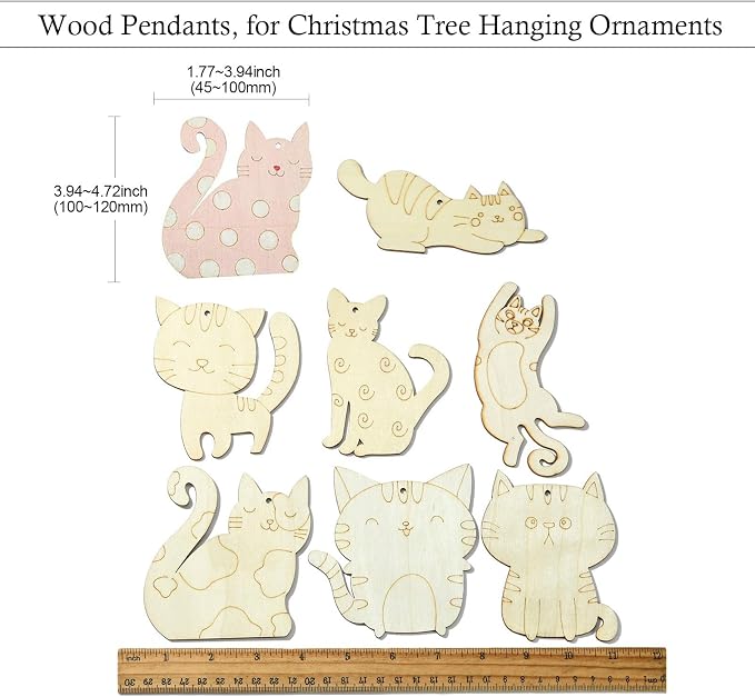 40 pcs Mixed Styles Lovely Cat Theme Unfinished Wood Cutout Charms Kitten Pet - Image 2