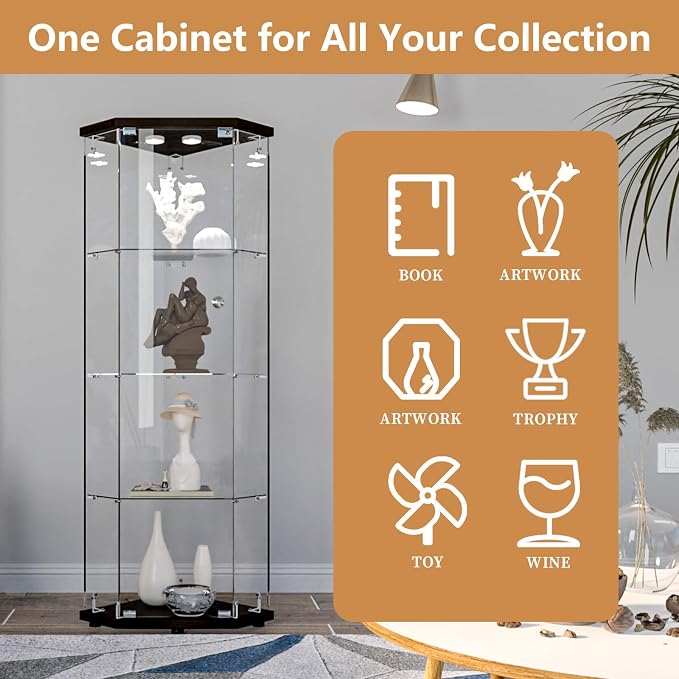 LFT HUIMEI2Y Glass Display Corner Cabinet 4-Shelf, Curio Cabinets Fast - Image 7