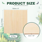 HARFINGTON 6pcs 3mm Basswood Plywood Sheets 6" x 6" x 1/8" Thin Unfinished - Image 2