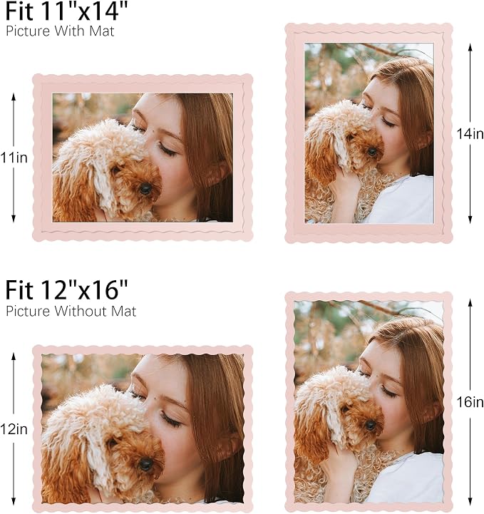 12x16 Picture Frame with Mat for 11x14, Wavy Edge Wooden Real Glass Photo Frame - Image 3