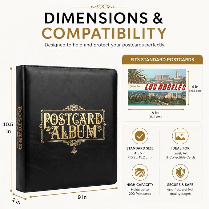 Elegant Postcard Album Book for Collecting, Sleeves Included, Post Card Album - Image 4