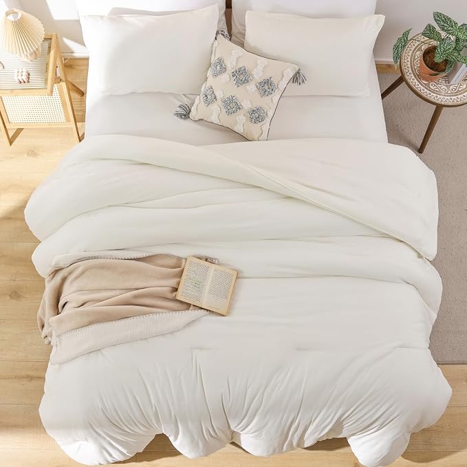 ROSGONIA Queen Comforter Set Ivory - Image 7