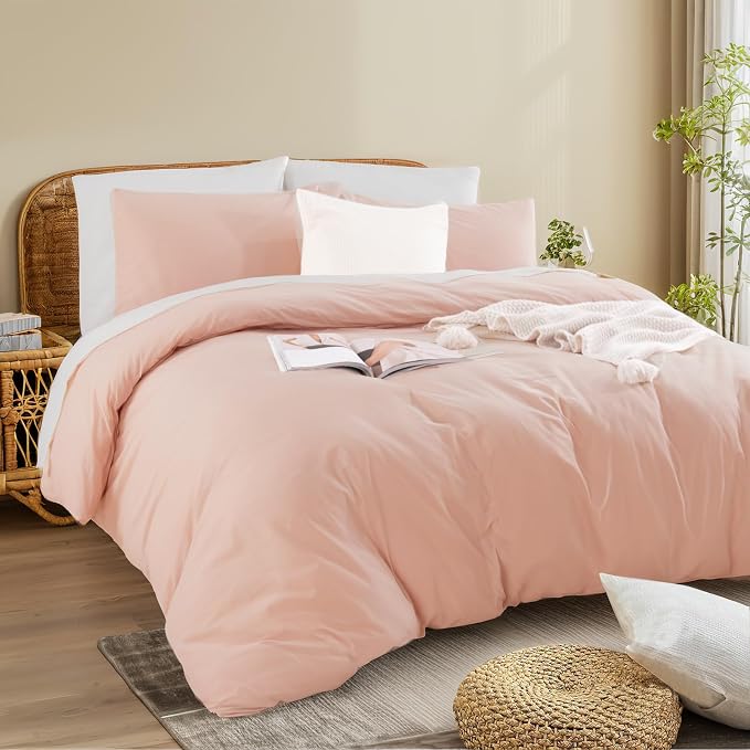 NEXHOME PRO Duvet Cover Set 100% Washed Cotton Full Size Linen Feel Textured - Image 4