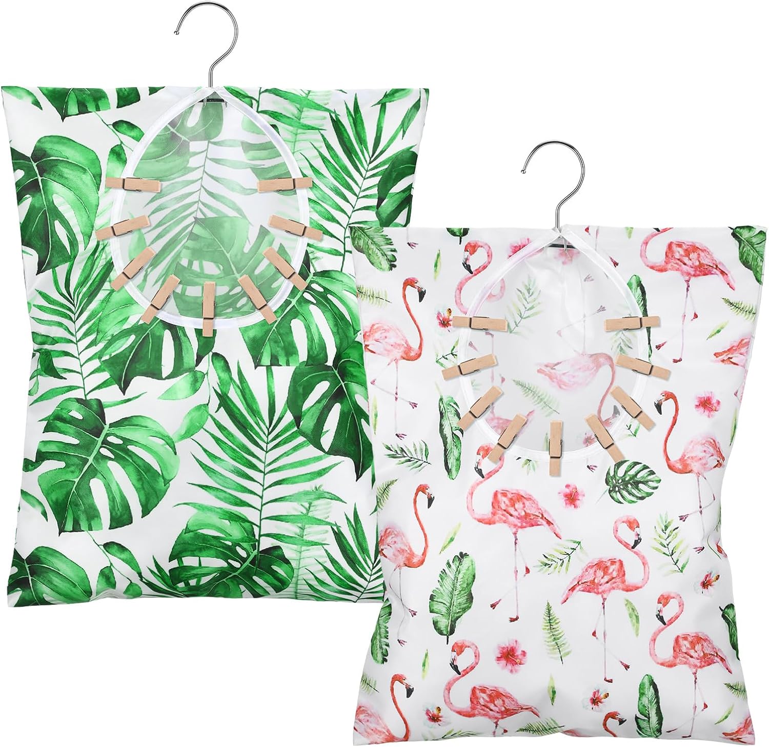 Woanger 2 Pcs Clothes Pin Bag Clothespin Holder 15 x 11 in to Hang on Line Clothes Pin Hanging Bag for Clothesline Outdoor Storage Organizer Basket with Large Opening(Elegant Style)