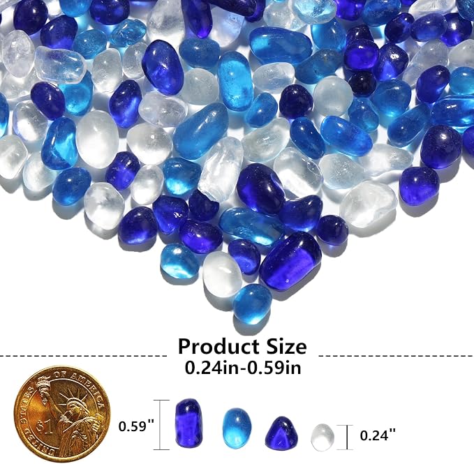 QYGL 0.55LB Blue Mixed Clear Glass Pebbles, Tumbled Sea Glass Stones - Image 3