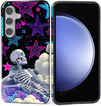 for Samsung Galaxy S24 Case, Skull Star Collage Pattern Glossy 2 in 1 by Teonvpu
