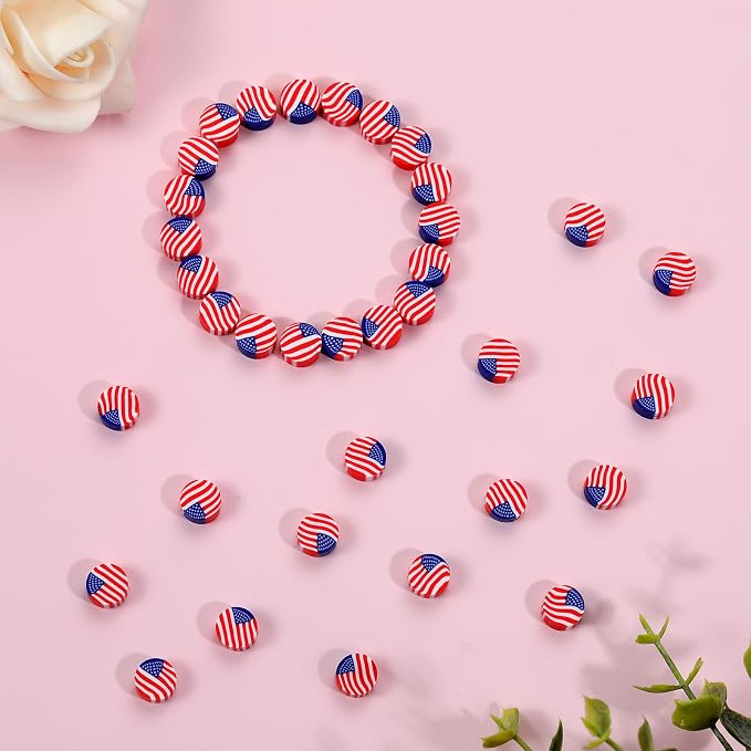 100pcs 4th of July Independence Day American Flag Polymer Clay Spacer Beads - Image 4