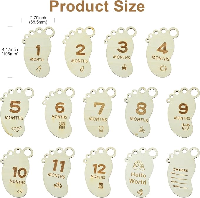 14 pcs Footprint Theme Unfinished Wooden Cutout Charms Baby Newborn Wood Cutouts - Image 2