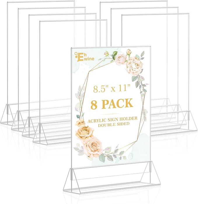 EHWINE Acrylic Sign Holder 8.5 x 11, 8 Pack Double-Sided Tabletop Stand | by EHWINE