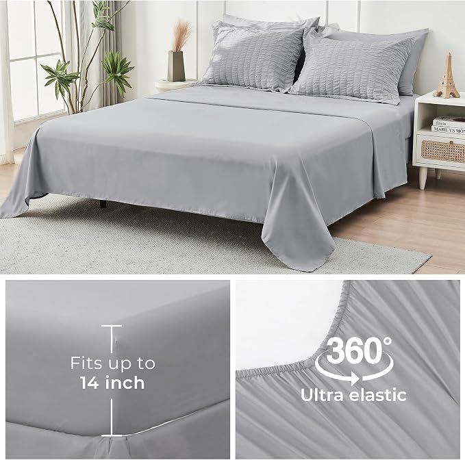 HYMOKEGE Light Grey Oversized King Comforter Set Seersucker 7 Pieces, All - Image 7