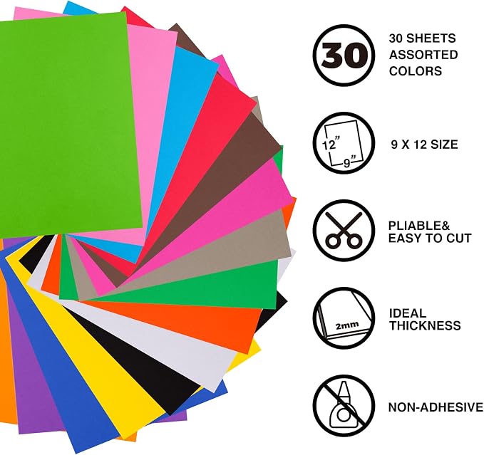 MEARCOOH Foam Sheets Crafts 9x12 in 30Pack 15 Colors 2mm Eva Color Craft Foam - Image 3