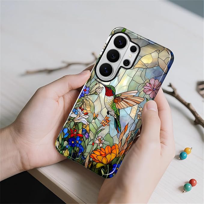 for Samsung Galaxy S26 Ultra Case, Hummingbird Wildflower Stained Glass Pattern - Image 3