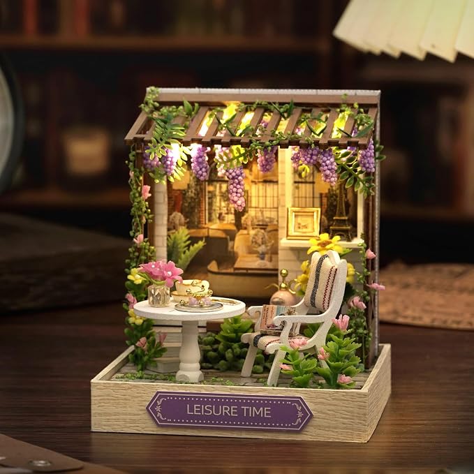Miniature House Kit, CUTEROOM Tiny House Kit Wooden Dollhouse Kit Mini House - Image 3