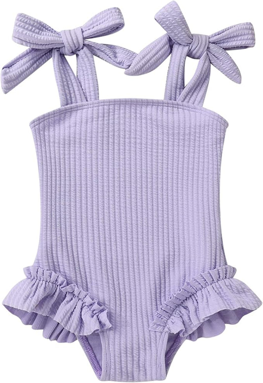 Happy Town Toddler Swimsuit Girl Solid Color Stripe One-Piece Baby Bathing Suits