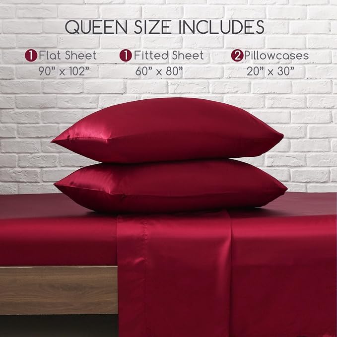 MR&HM Satin Bed Sheets, Queen Size Sheets Set - Image 7