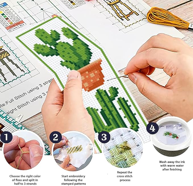 ACRNIGHEET 6PCS Cactus Cross Stitch Bookmark Kit - Image 4