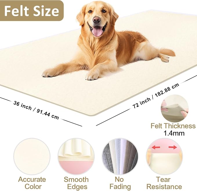 XSEINO Ivory Large Felt Fabric 72" X 36 ", 1.4 mm Thick Soft Felt Fabric Sheet - Image 2