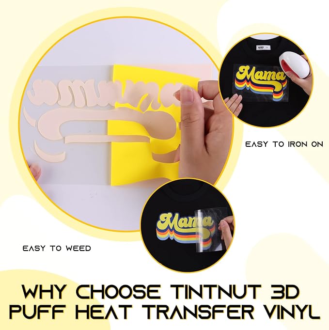 Tintnut Yellow Puff Heat Transfer Vinyl Roll, easy cut & weed, stretch washable - Image 3