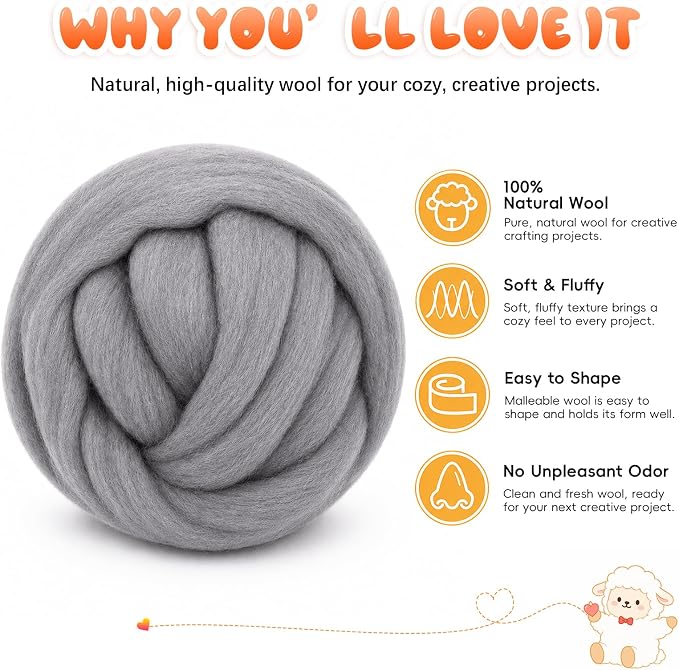 3.53oz Wool Roving: Needle Felting Wool White Roving Wool Felting Supplies Pure - Image 2