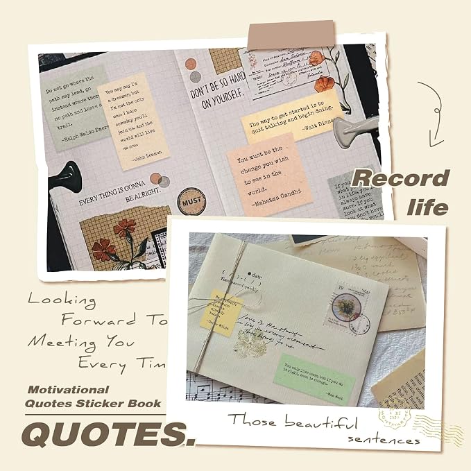Prstincol 24 Sheets Vintage Motivational Quote Stickers Pad wtih Tweezer - Image 4