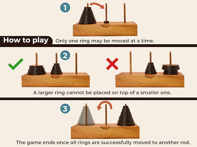 BSIRI Fun Puzzle Board Games Gifts of Hanoi Tower - Image 3