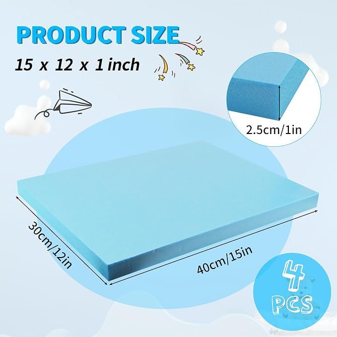 LuckyFoam Blue 4 Pack 15x12x1 inch Foam Sheets 1 Inch Thick | Polystyrene - Image 2